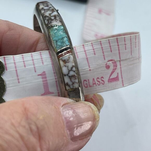Navajo Artist Wilbur Muskett “Muskett Sterling“ Multistone thick silver cuff bra - Picture 13 of 14
